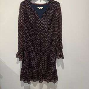 Boden Navy Blue Floral Libby Chiffon Shift Dress no belt size 10L